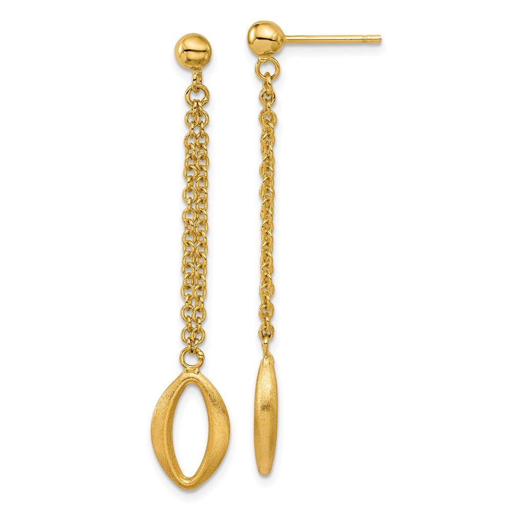 14K Polished and Brushed Navette Link Post Dangle Earrings