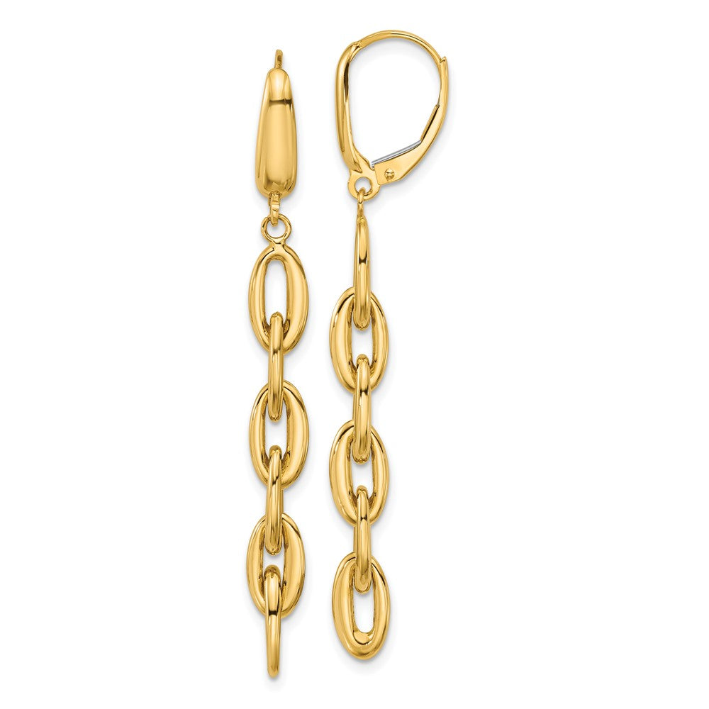 14K Polished Fancy Oval Link Leverback Dangle Earrings