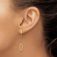Load image into Gallery viewer, 14K Polished Elongated Oval and Bar Post Dangle Earrings
