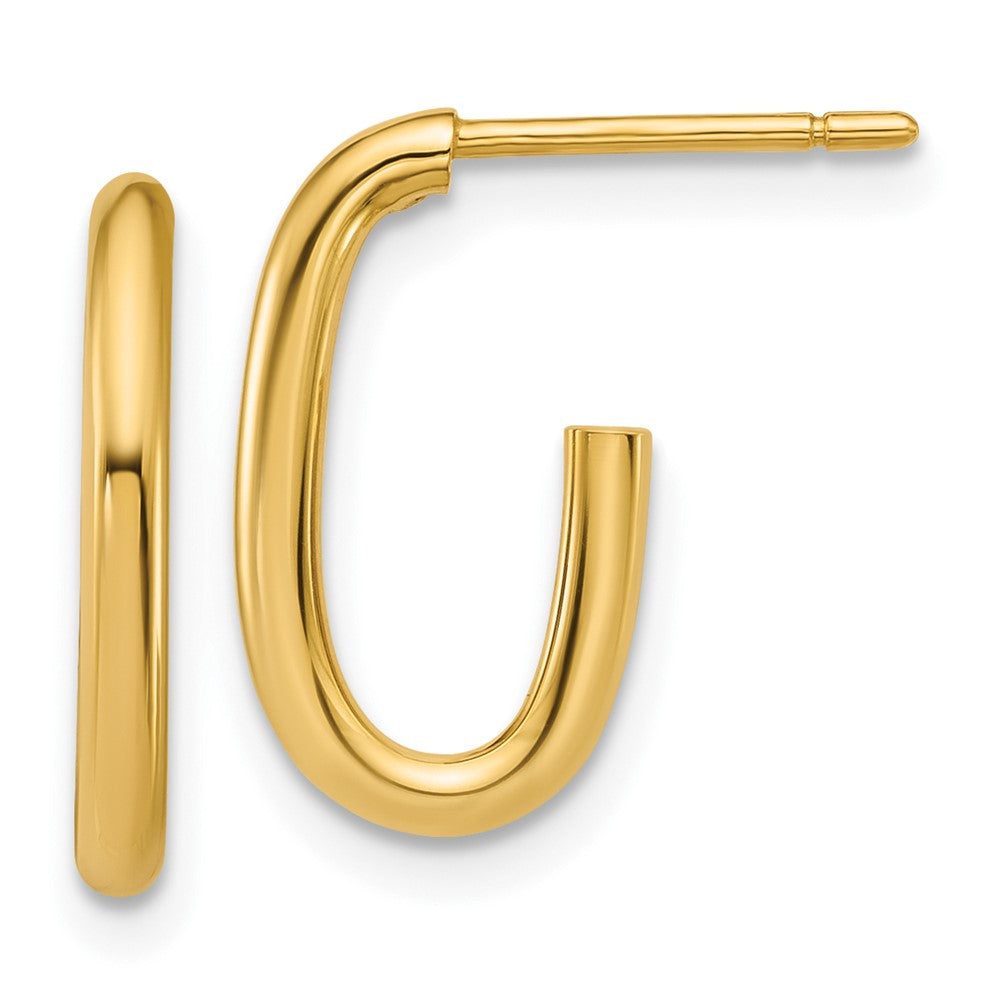 14K Polished 2.0mm Oval Post J-Hoop Earrings