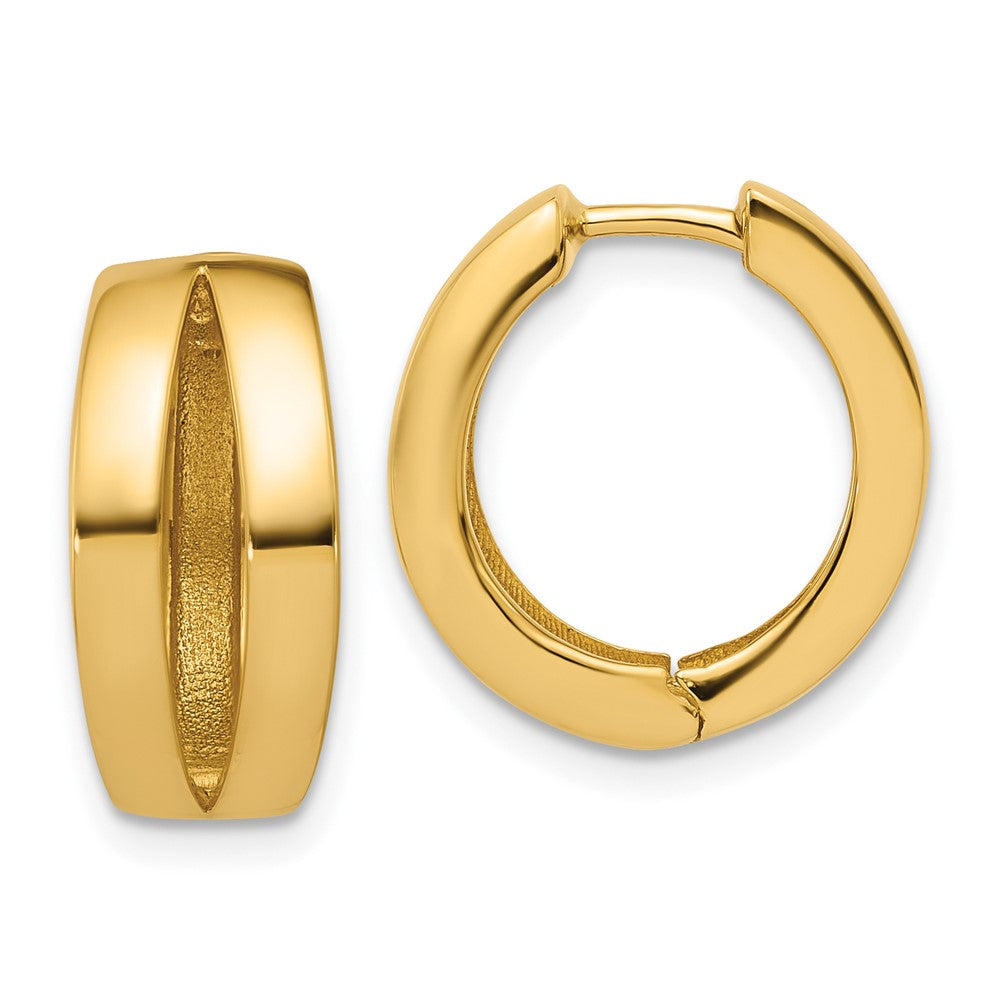 14K Polished Fancy Tapered Hinged Round Hoop Earrings