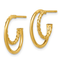Load image into Gallery viewer, 14K Polished and Twisted 2-row J-Hoop Post Earrings
