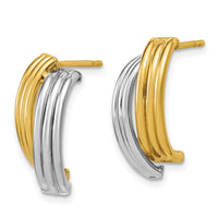 Load image into Gallery viewer, 14K w/Wht RH-plating Polished/Grooved J-Hoop Post Earrings
