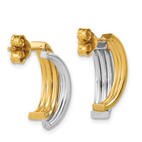 Load image into Gallery viewer, 14K w/Wht RH-plating Polished/Grooved J-Hoop Post Earrings
