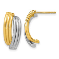 Load image into Gallery viewer, 14K w/Wht RH-plating Polished/Grooved J-Hoop Post Earrings
