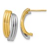 14K w/Wht RH-plating Polished/Grooved J-Hoop Post Earrings