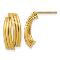 Load image into Gallery viewer, 14K Polished and Grooved J-Hoop Post Earrings
