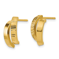 Load image into Gallery viewer, 14K Polished and Diamond-cut crisscross J-Hoop Earrings
