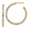 14K w/Rhodium Polished and Diamond-cut J-Hoop Earrings