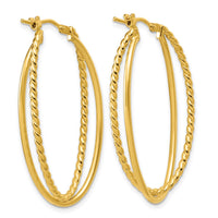 Load image into Gallery viewer, 14K Polished and Twisted Criss-cross Oval Hoop Earrings
