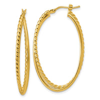 Load image into Gallery viewer, 14K Polished and Twisted Criss-cross Oval Hoop Earrings
