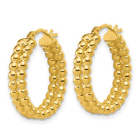 Load image into Gallery viewer, 14K Polished Beaded 2-Row Round Hoop Earrings
