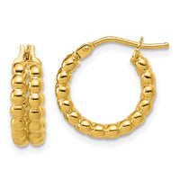 Load image into Gallery viewer, 14K Polished Beaded 2-Row Round Hoop Earrings
