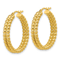 Load image into Gallery viewer, 14K Polished Beaded 2-Row Round Hoop Earrings
