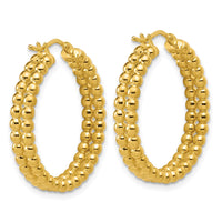 Load image into Gallery viewer, 14K Polished Beaded 2-Row Round Hoop Earrings
