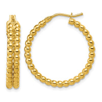 Load image into Gallery viewer, 14K Polished Beaded 2-Row Round Hoop Earrings
