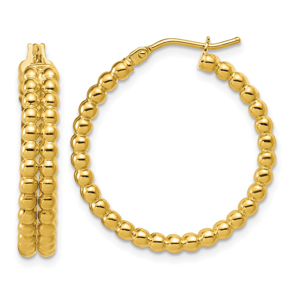 14K Polished Beaded 2-Row Round Hoop Earrings