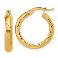 Load image into Gallery viewer, 14K Polished and Textured Round Hoop Earrings
