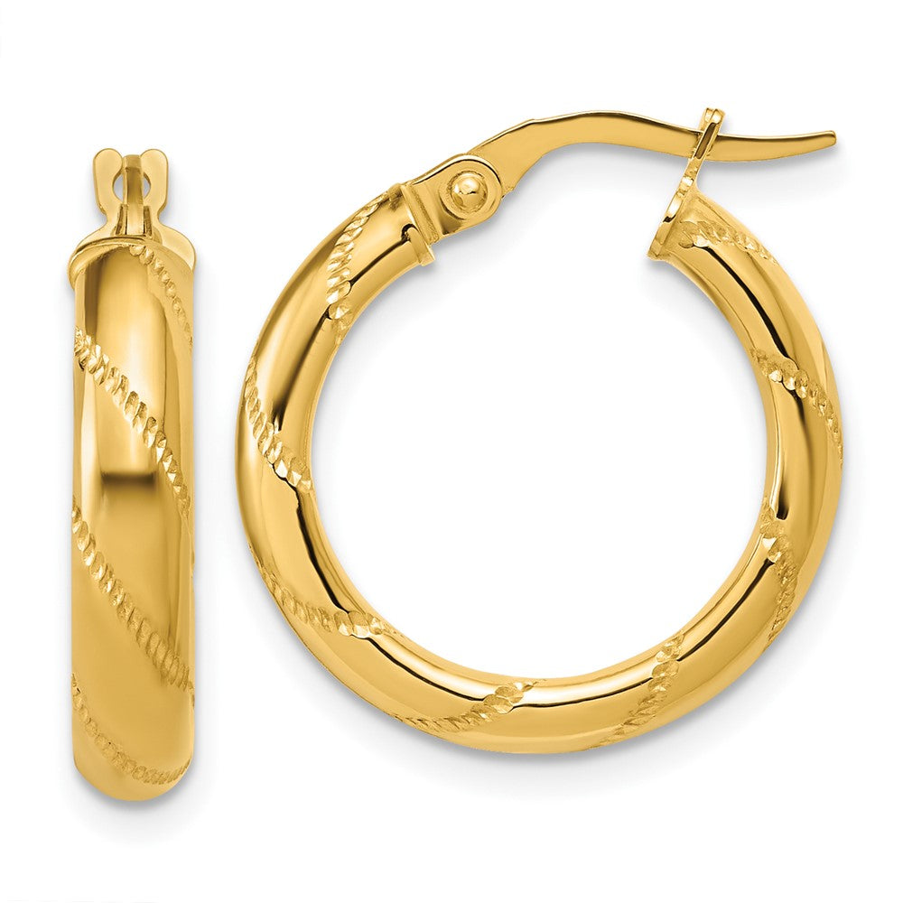 14K Polished and Textured Round Hoop Earrings