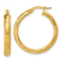 Load image into Gallery viewer, 14K Polished and Textured Round Hoop Earrings
