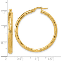 Load image into Gallery viewer, 14K Polished and Textured Round Hoop Earrings
