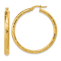 Load image into Gallery viewer, 14K Polished and Textured Round Hoop Earrings
