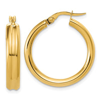 Load image into Gallery viewer, 14K Polished and Grooved Round Hoop Earrings

