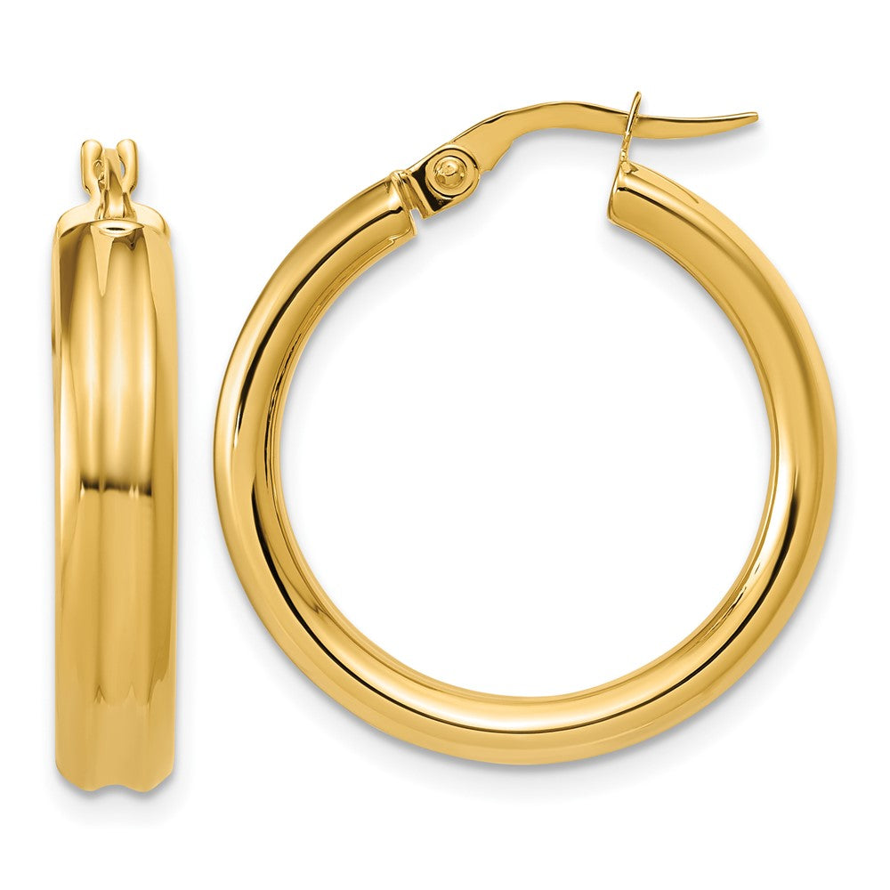 14K Polished and Grooved Round Hoop Earrings