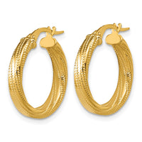 Load image into Gallery viewer, 14K Polished / Textured and Twisted Round Hoop Earrings
