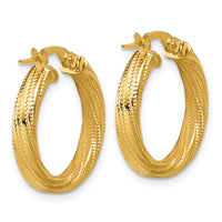 Load image into Gallery viewer, 14K Polished / Textured and Twisted Round Hoop Earrings
