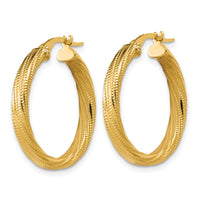Load image into Gallery viewer, 14K Polished / Textured and Twisted Round Hoop Earrings
