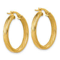 Load image into Gallery viewer, 14K Polished / Textured and Twisted Round Hoop Earrings
