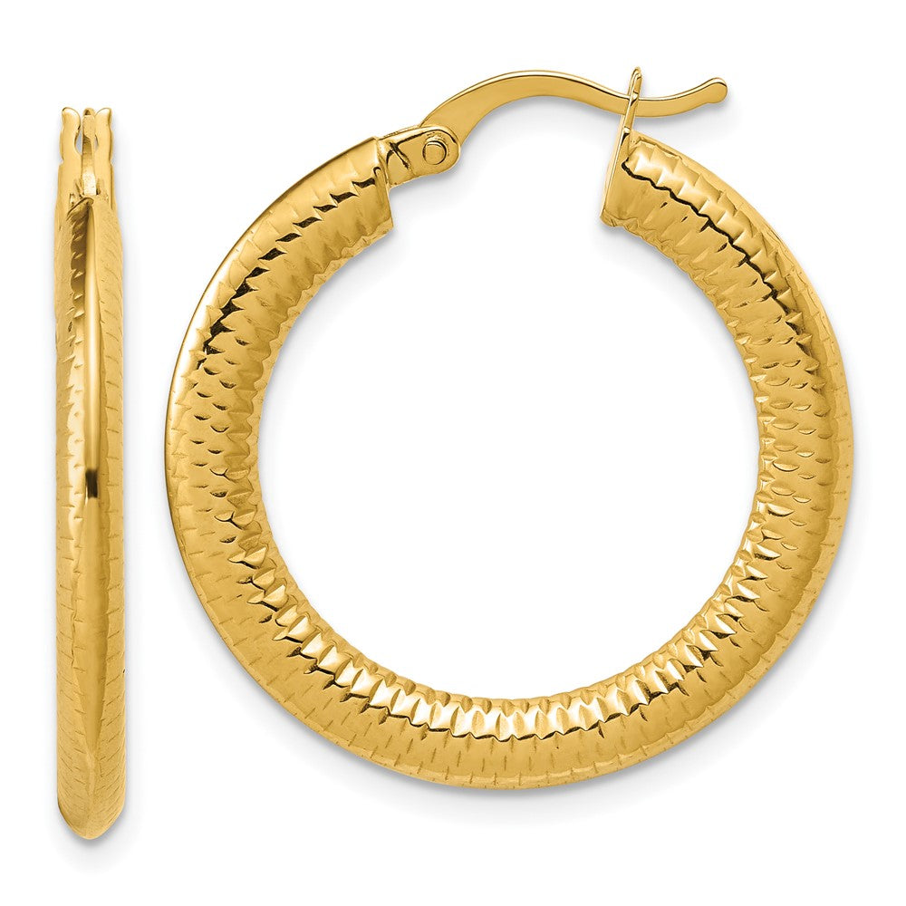 14K Polished and Grooved Hoop Earrings