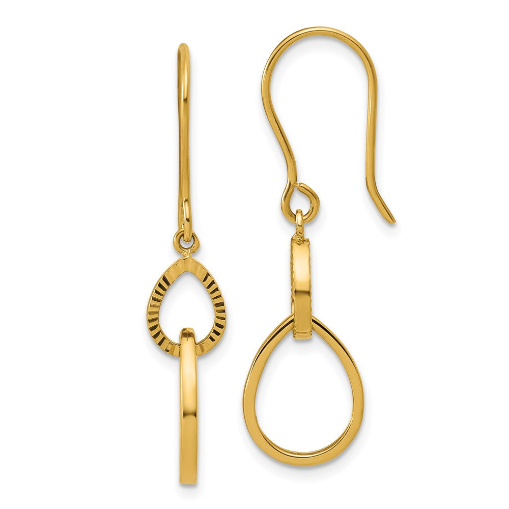 14K Polished and Diamond-cut Teardrop Dangle Earrings