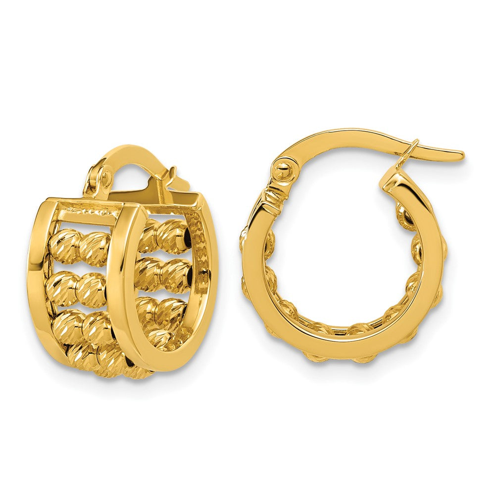 14K Polished and Diamond-cut 2-row Beaded Tube Hoop Earrings