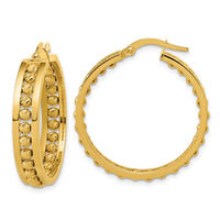 Load image into Gallery viewer, 14K Polished and Diamond-cut Beaded Tube Hoop Earrings
