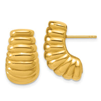Load image into Gallery viewer, 14K Polished and Grooved Hollow Puffed Post Earrings
