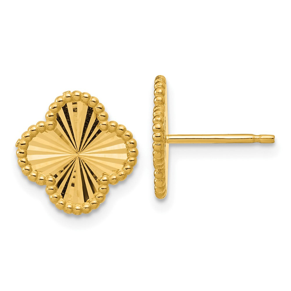 14K Polished and Diamond-cut Clover Post Earrings