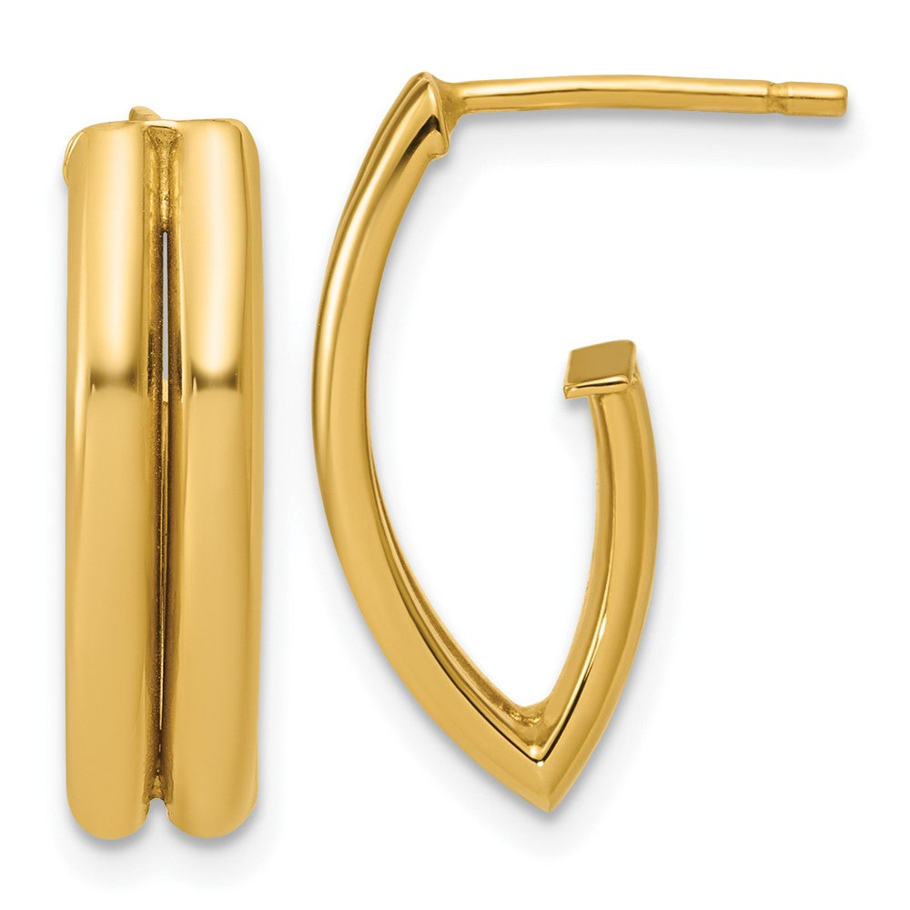 14K Polished and Grooved J-Hoop Earrings