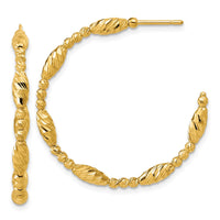 Load image into Gallery viewer, 14K Polished and Diamond-cut Beaded Fancy J-Hoop Post Earrings
