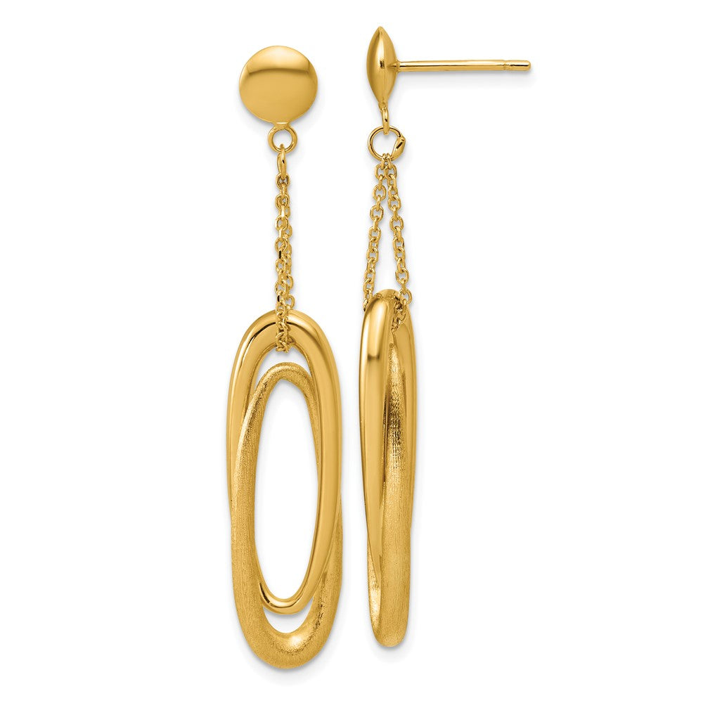 14K Polished and Brushed Fancy Oval Dangle Post Earrings
