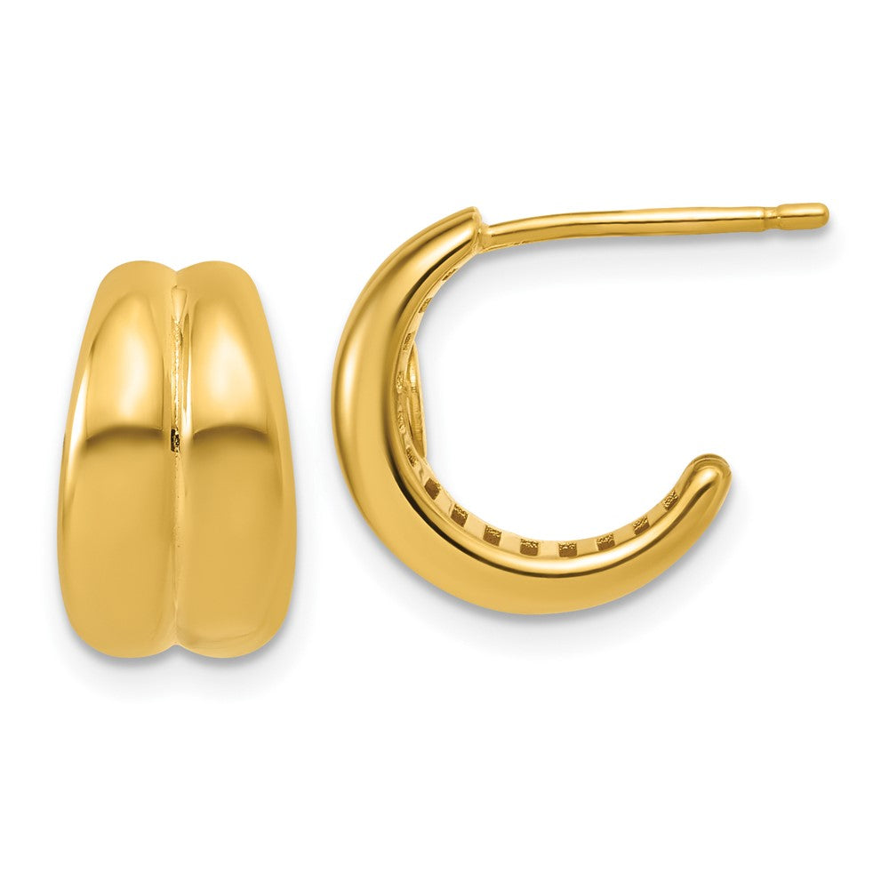14K Polished Grooved J-Hoop Post Earrings