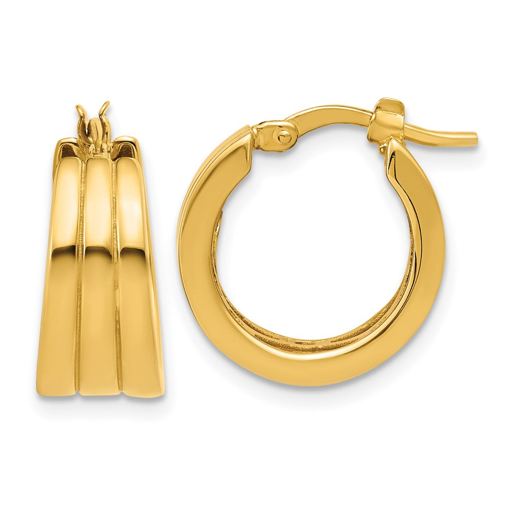 14K Polished Grooved Round Hoop Earrings