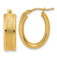 Load image into Gallery viewer, 14K Polished and Textured Oval Hoop Earrings
