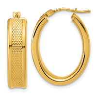 Load image into Gallery viewer, 14K Polished and Textured Oval Hoop Earrings
