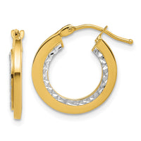 Load image into Gallery viewer, 14K w/White Rhodium Polished and Diamond-cut Round Hoop Earrings
