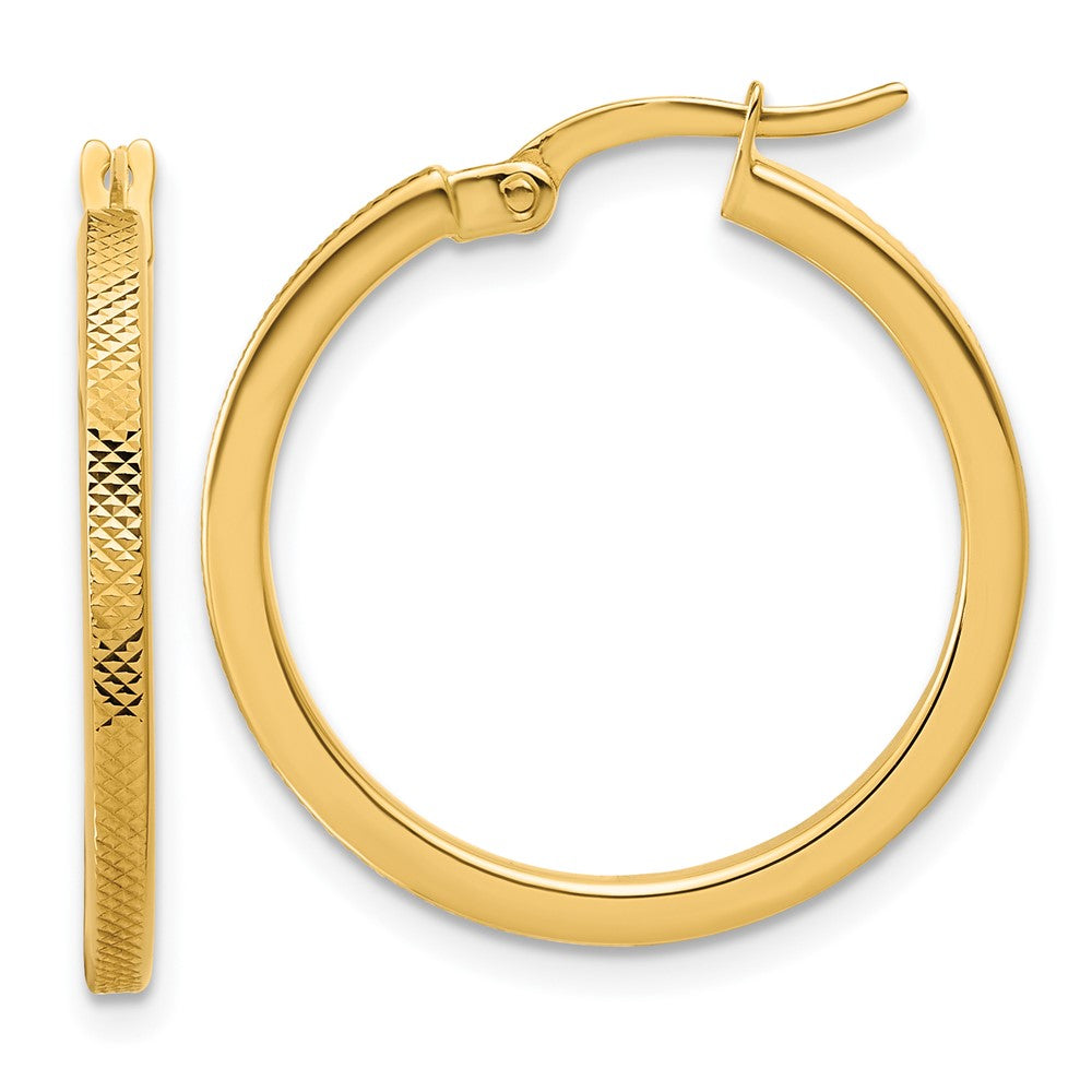 14K Polished and Textured Round Hoop Earrings