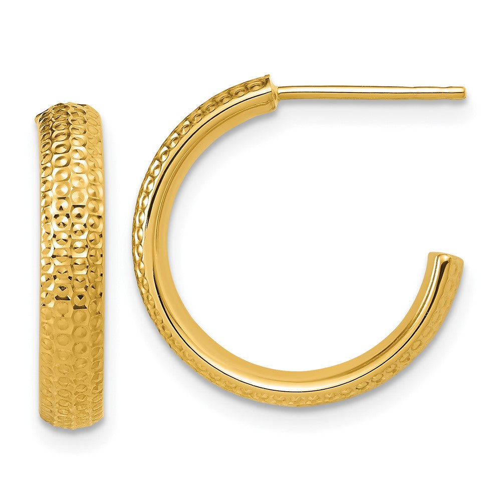 14K Polished and Diamond-cut  J-Hoop Post Earrings