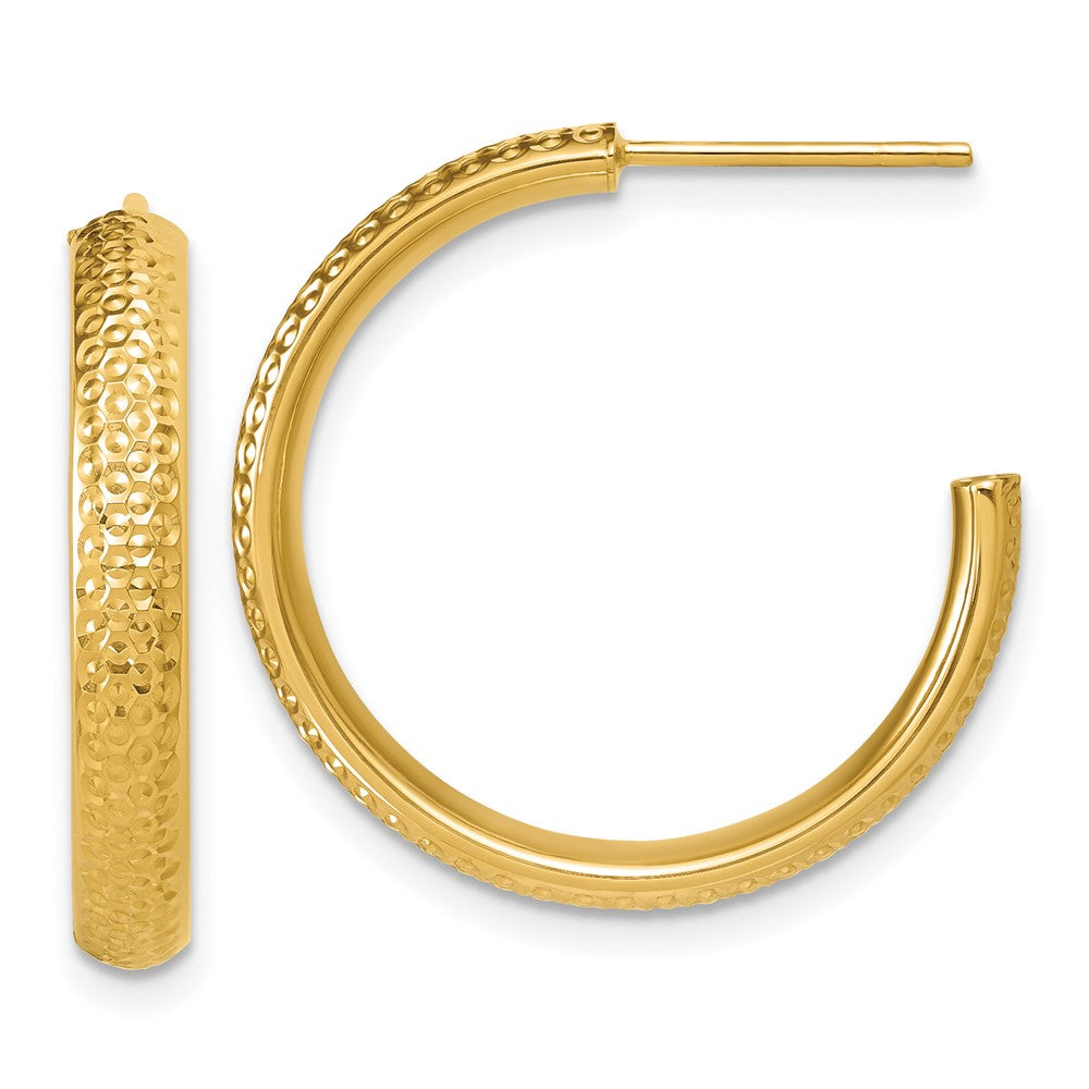 14K Polished and Diamond-cut  J-Hoop Post Earrings