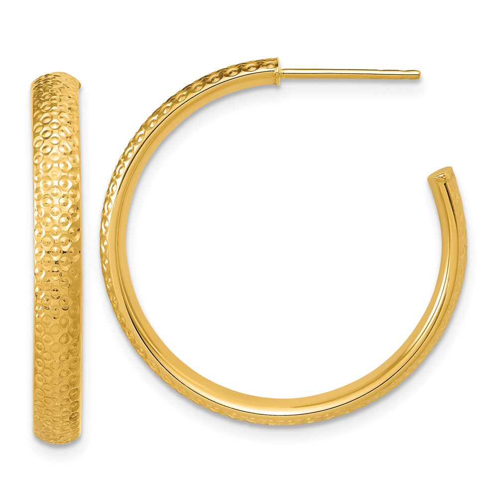 14K Polished and Diamond-cut  J-Hoop Post Earrings